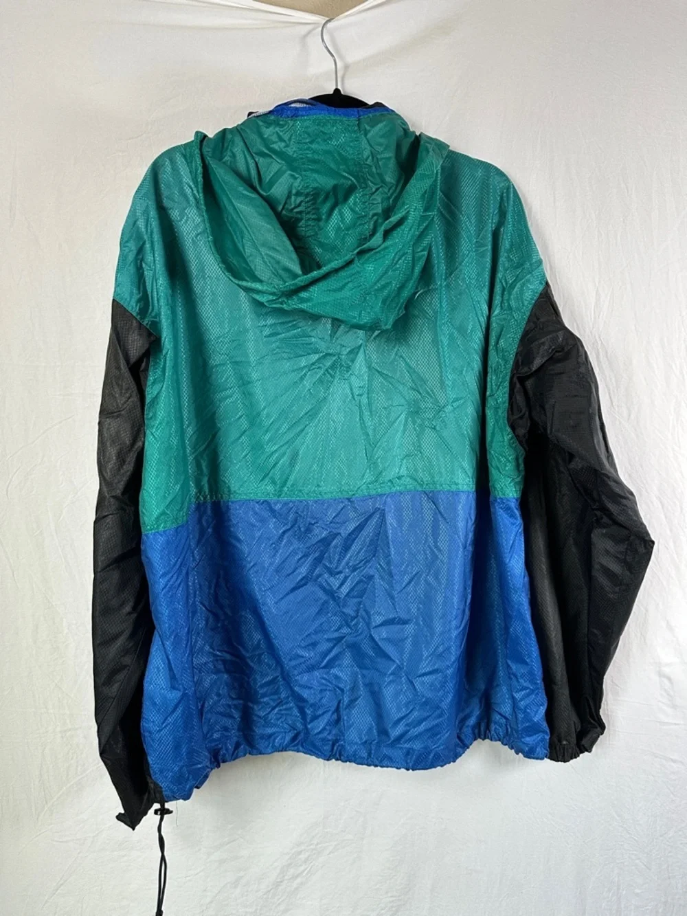 Vintage Columbia Teal and Black Half-Zip Hooded Windbreaker